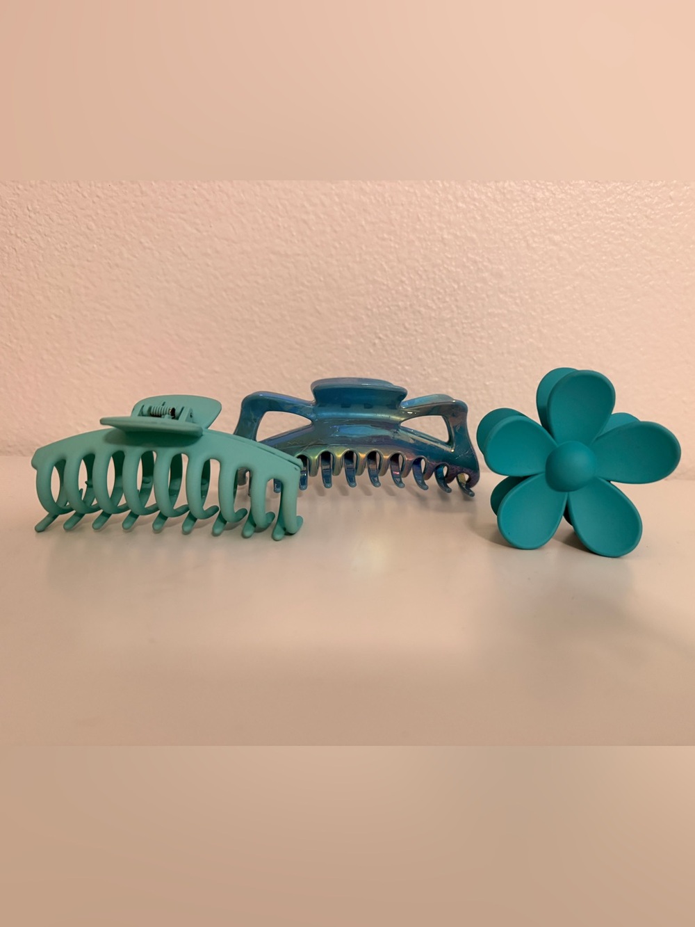 Turquoise Hair Clip Trio - Flower Clip & Two Claw Clips